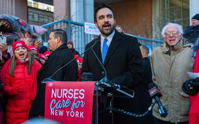 Mayor Mamdani and Senator Bernie Sanders rally with nurses on ninth day of strike